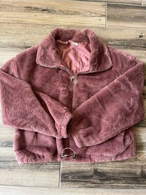 KYOYO Plush Zip-Up Jacket in Dusty Rose